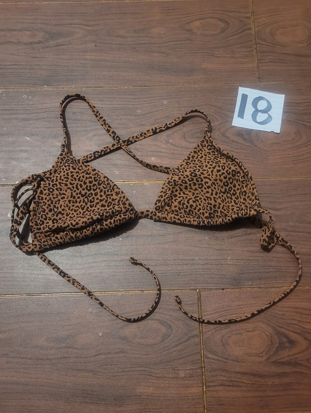 Leopard Print Triangle Bikini Top - Brown